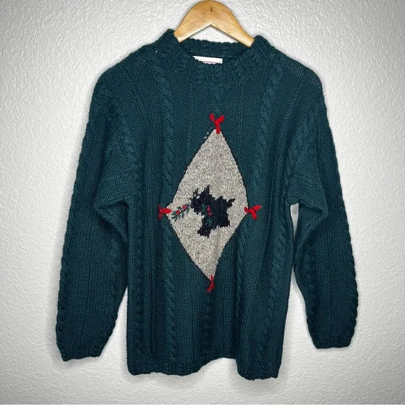Vintage Scottie Dog Sweater Cable Knit Holiday Pullover Size Small 100% Wool S - Picture 7 of 8